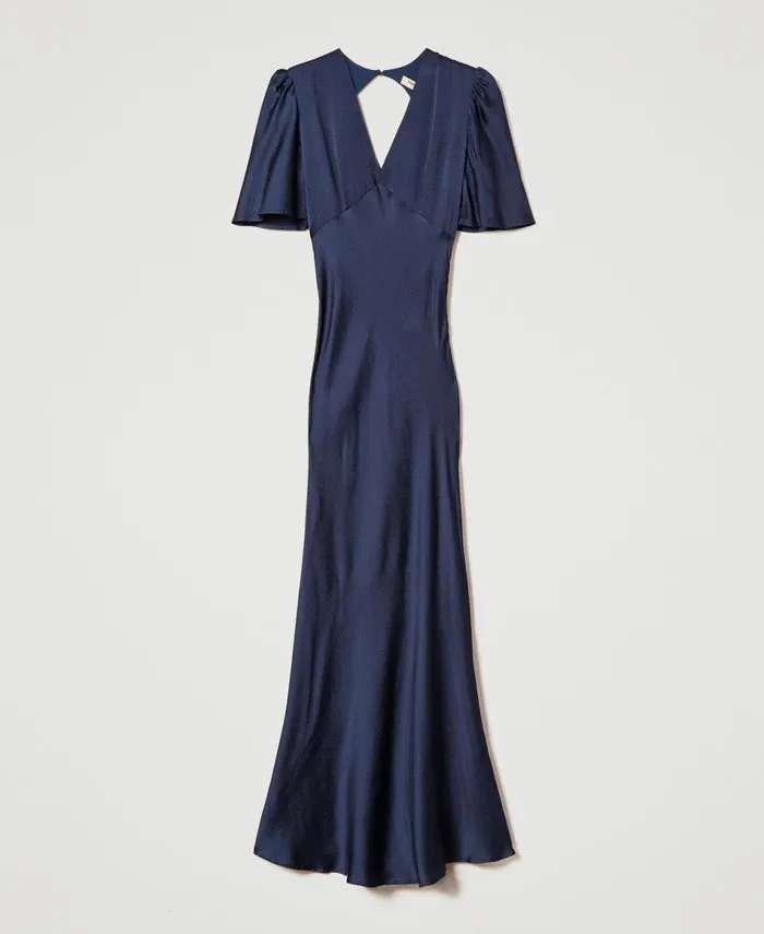 Twinset Long Hammered Satin Dress Indigo Women Dresses Twinset Long Hammered Satin Dress Indigo Women Dresses
