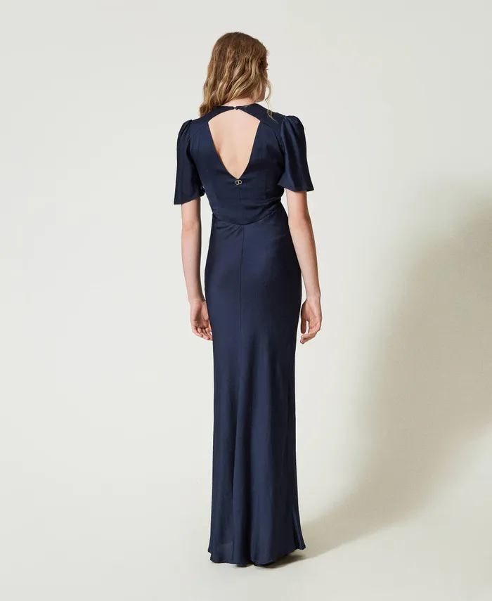 Twinset Long Hammered Satin Dress Indigo Women Dresses Twinset Long Hammered Satin Dress Indigo Women Dresses