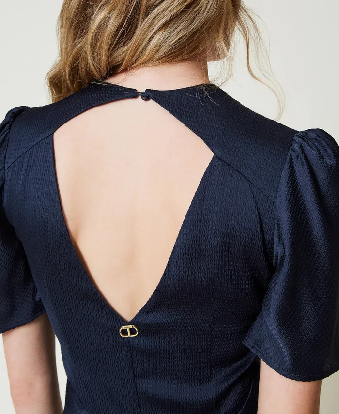 Twinset Long Hammered Satin Dress Indigo Women Dresses Twinset Long Hammered Satin Dress Indigo Women Dresses