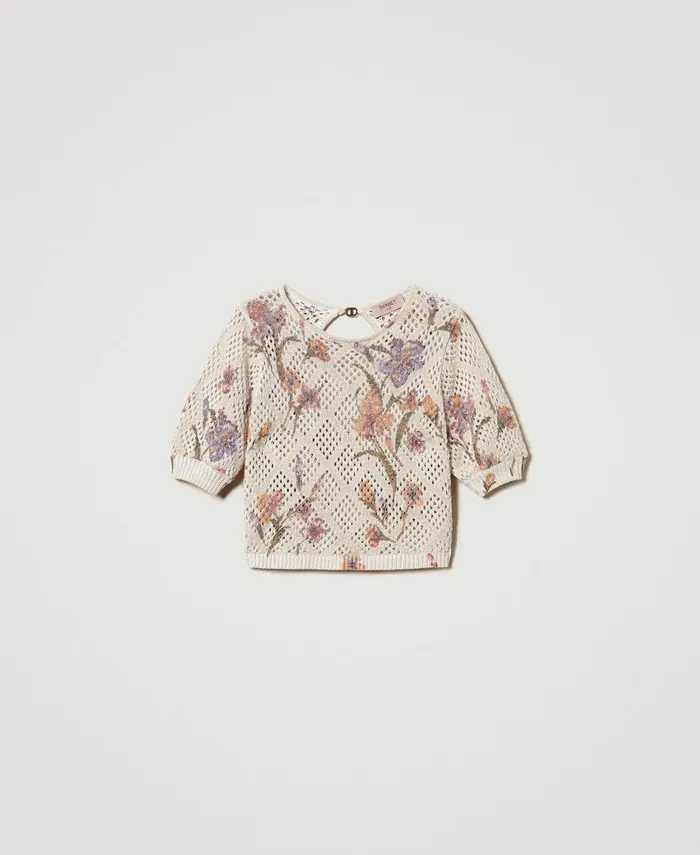 Twinset Mesh Jumper With Floral Print Multicolourmother Of Pearl Iris Print Women Jumpers And Cardigans Twinset Mesh Jumper With Floral Print Multicolourmother Of Pearl Iris Print Women Jumpers And Cardigans