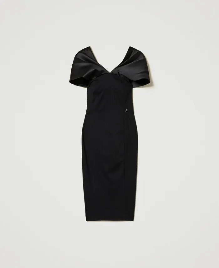 Twinset Midi Dress With Satin Insert Black Women Dresses Twinset Midi Dress With Satin Insert Black Women Dresses