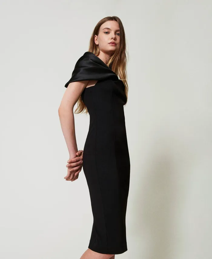 Twinset Midi Dress With Satin Insert Black Women Dresses Twinset Midi Dress With Satin Insert Black Women Dresses