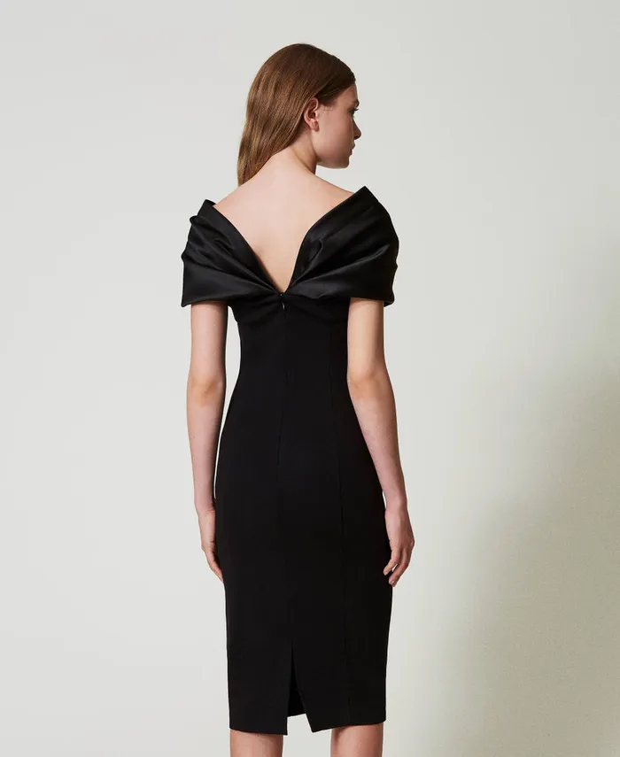 Twinset Midi Dress With Satin Insert Black Women Dresses Twinset Midi Dress With Satin Insert Black Women Dresses