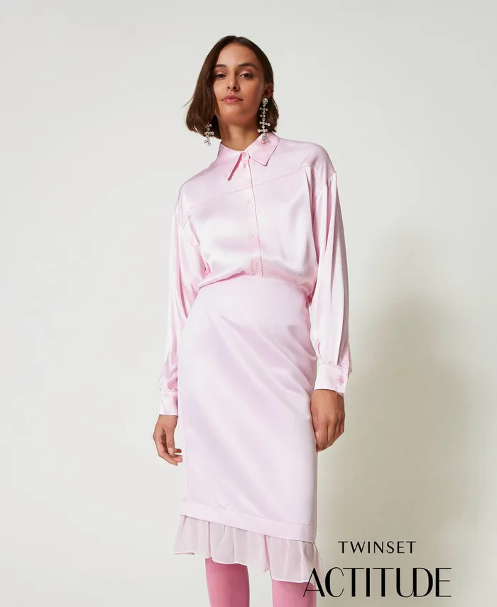 Twinset Midi Duchesse Skirt Pink Tulle Women Skirts