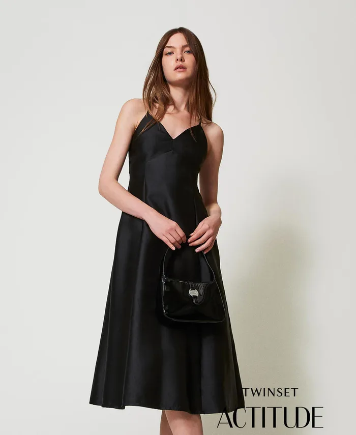Twinset Midi Technical Twill Dress Black Women Dresses