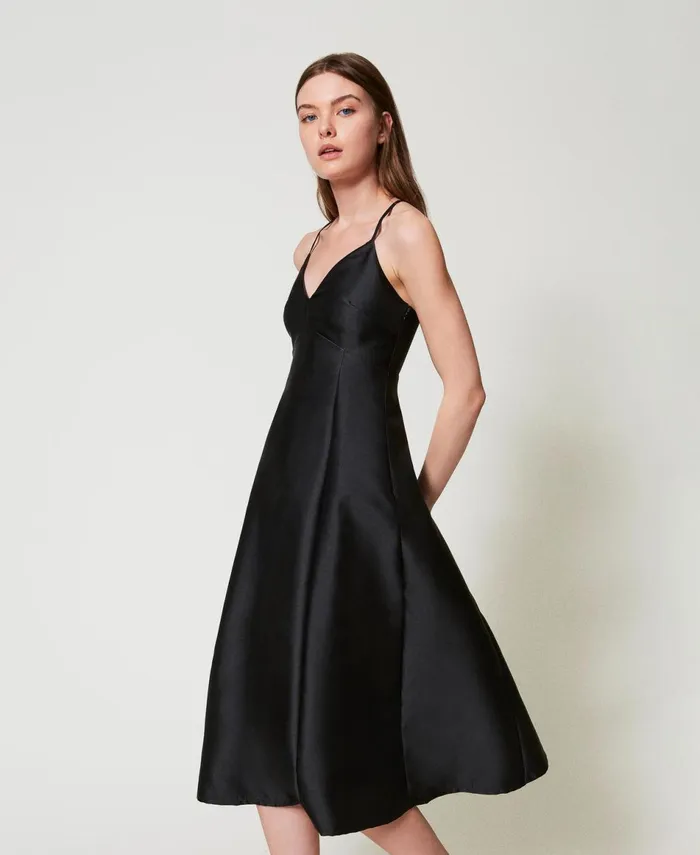 Twinset Midi Technical Twill Dress Black Women Dresses