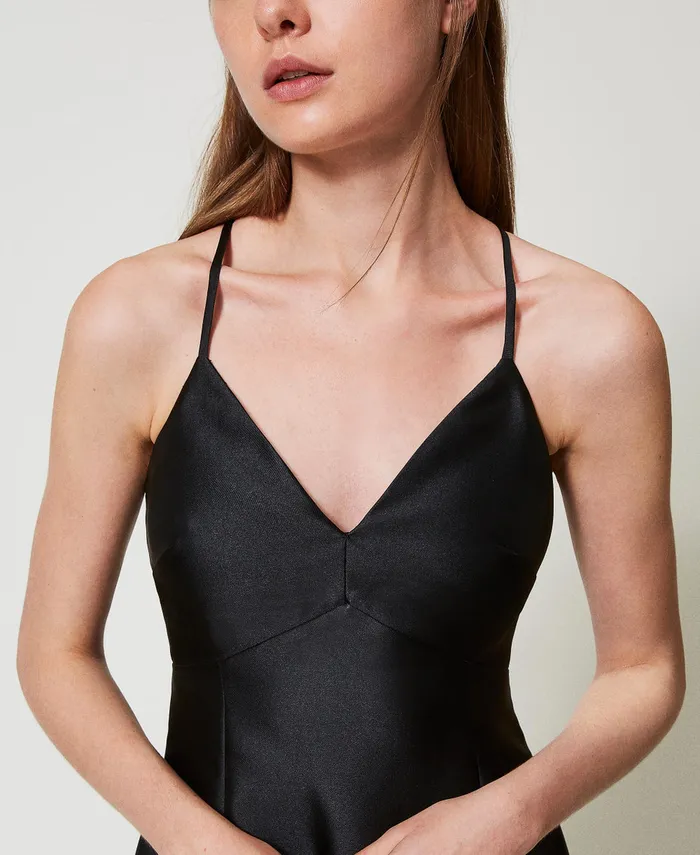 Twinset Midi Technical Twill Dress Black Women Dresses