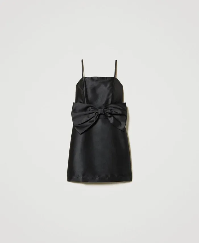 Twinset Mikado Twill Short Dress With Bow Black Women Dresses Twinset Mikado Twill Short Dress With Bow Black Women Dresses