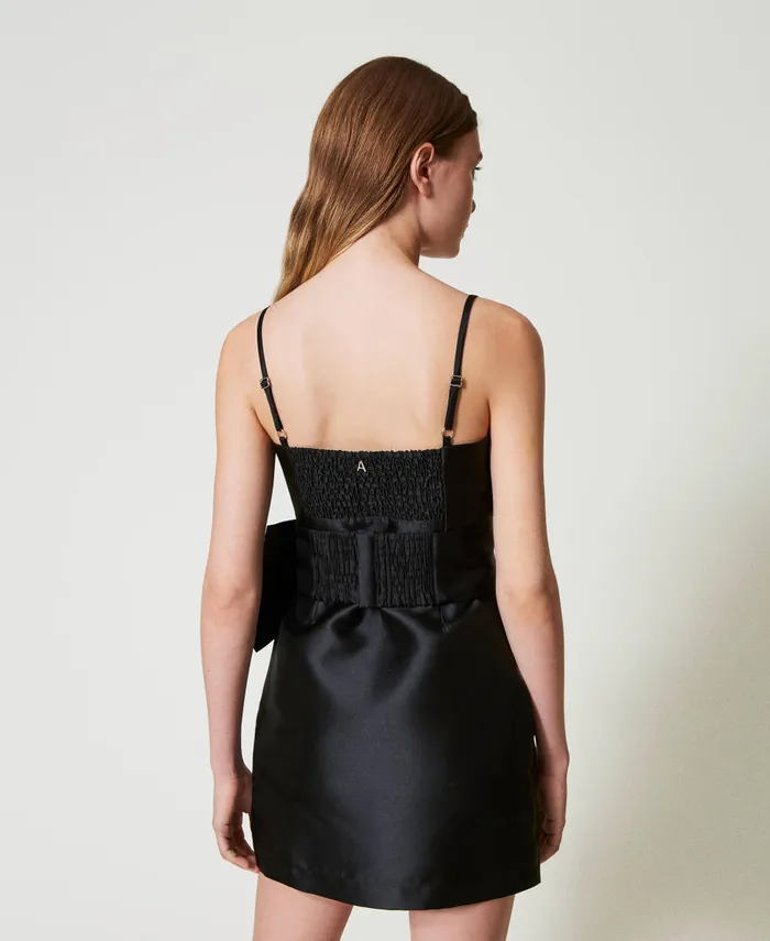 Twinset Mikado Twill Short Dress With Bow Black Women Dresses Twinset Mikado Twill Short Dress With Bow Black Women Dresses