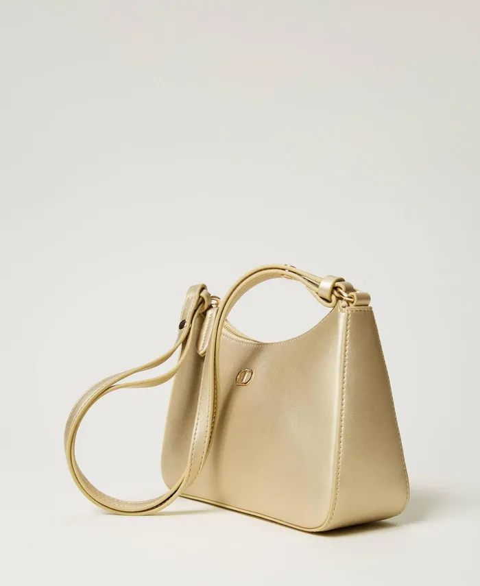 Twinset Mini Hobo Bag With Logo Yellow Gold Women Hobo Bags Twinset Mini Hobo Bag With Logo Yellow Gold Women Hobo Bags