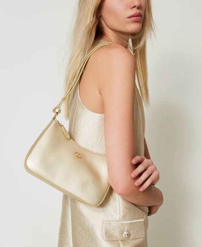 Twinset Mini Hobo Bag With Logo Yellow Gold Women Hobo Bags Twinset Mini Hobo Bag With Logo Yellow Gold Women Hobo Bags