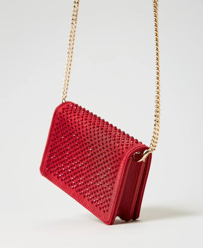 Twinset Mini Satin Shoulder Bag With Rhinestones Venetian Red Women Mini Bags Twinset Mini Satin Shoulder Bag With Rhinestones Venetian Red Women Mini Bags