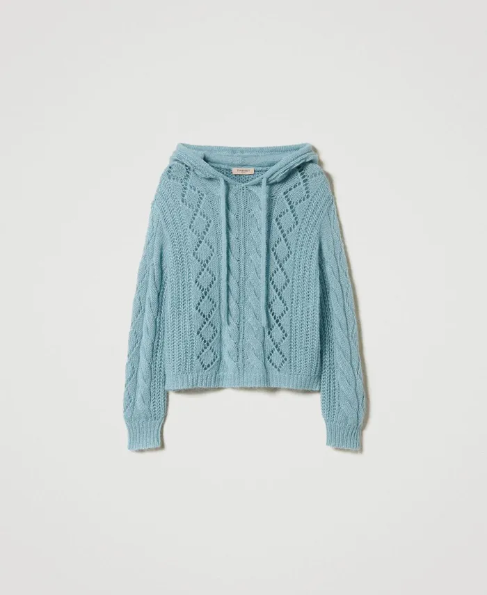 Twinset Mohair And Wool Jumper With Hood Gainsboro Gray Women Jumpers And Cardigans Twinset Mohair And Wool Jumper With Hood Gainsboro Gray Women Jumpers And Cardigans