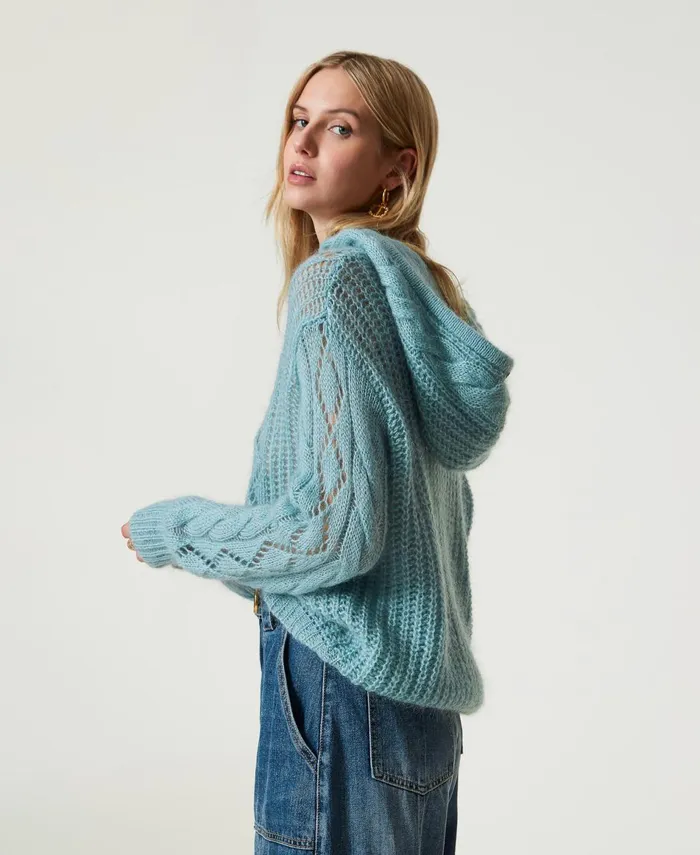 Twinset Mohair And Wool Jumper With Hood Gainsboro Gray Women Jumpers And Cardigans Twinset Mohair And Wool Jumper With Hood Gainsboro Gray Women Jumpers And Cardigans