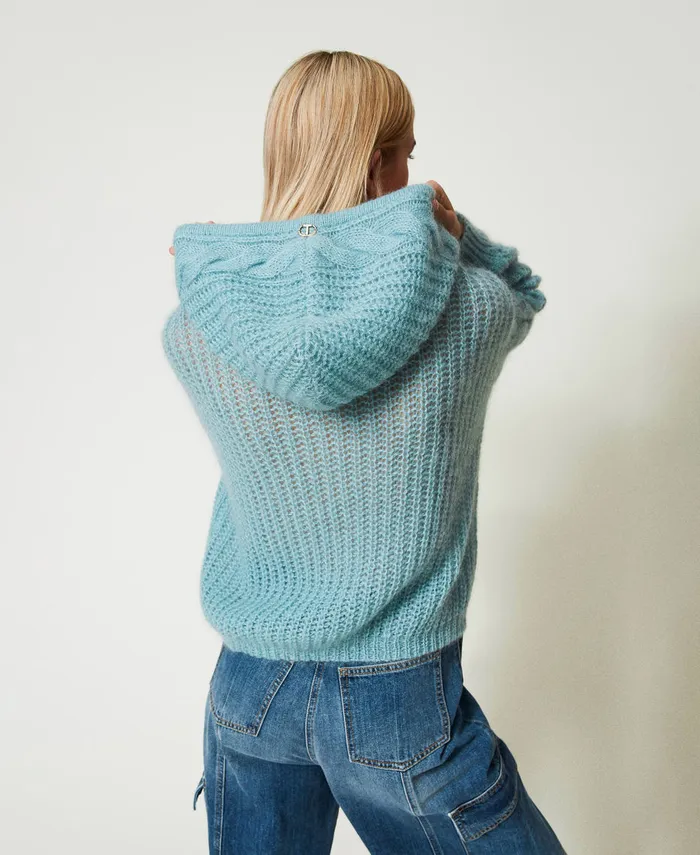 Twinset Mohair And Wool Jumper With Hood Gainsboro Gray Women Jumpers And Cardigans Twinset Mohair And Wool Jumper With Hood Gainsboro Gray Women Jumpers And Cardigans