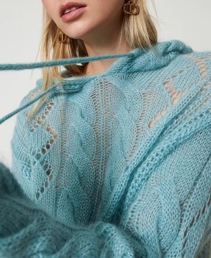 Twinset Mohair And Wool Jumper With Hood Gainsboro Gray Women Jumpers And Cardigans Twinset Mohair And Wool Jumper With Hood Gainsboro Gray Women Jumpers And Cardigans