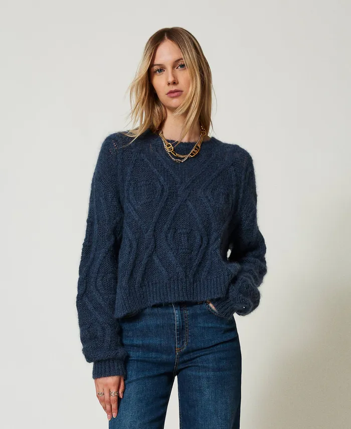 Twinset Mohair Blend Jumper Classic Blue Women Jumpers And Cardigans