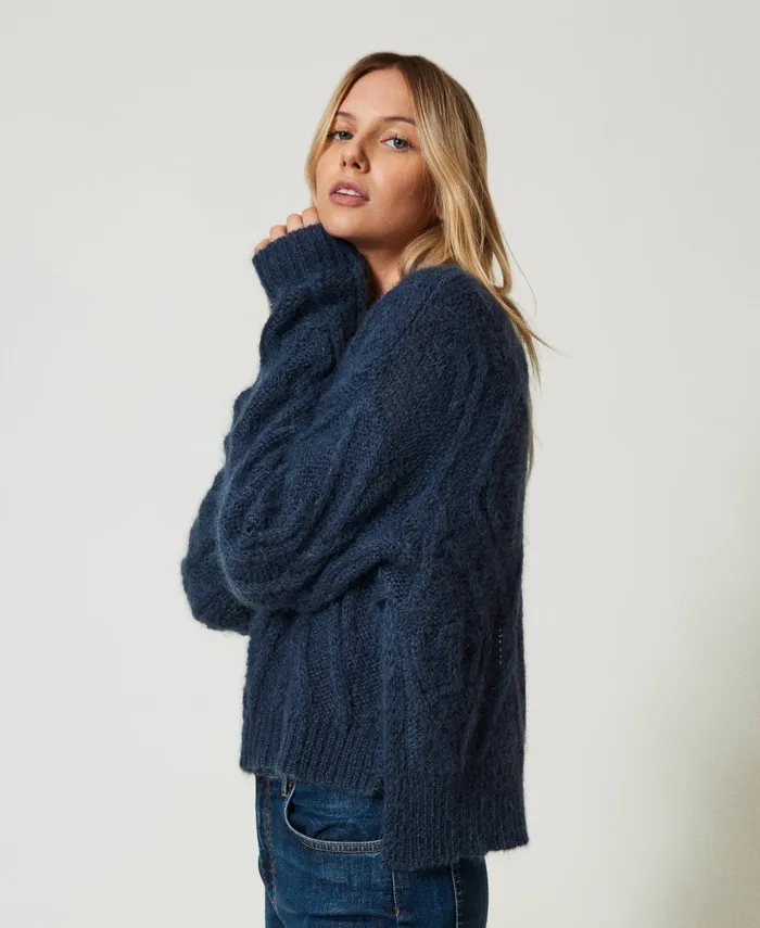Twinset Mohair Blend Jumper Classic Blue Women Jumpers And Cardigans Twinset Mohair Blend Jumper Classic Blue Women Jumpers And Cardigans