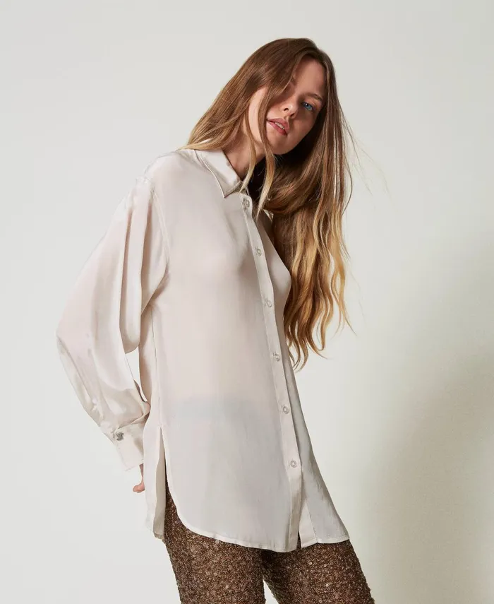 Twinset Myfo Satin Shirt Twotone Pepper Snow White Women Blouses And Shirts Twinset Myfo Satin Shirt Twotone Pepper Snow White Women Blouses And Shirts