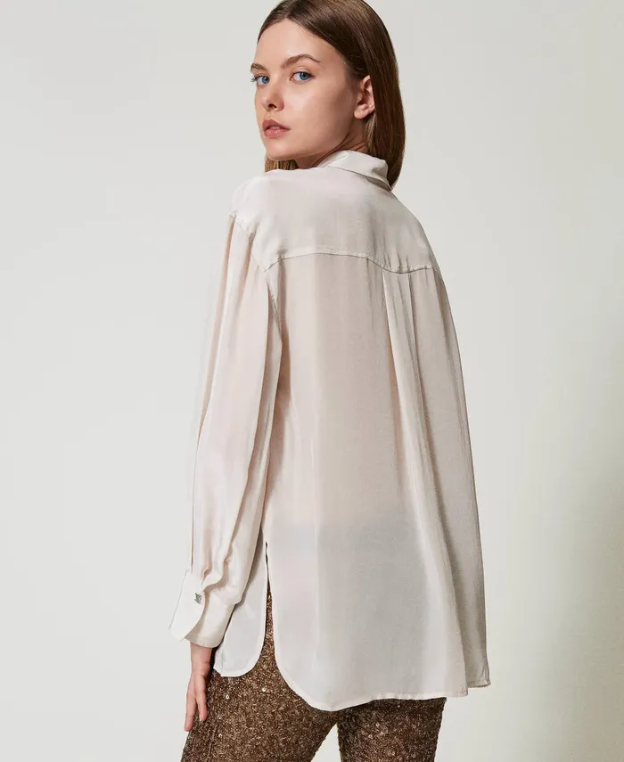 Twinset Myfo Satin Shirt Twotone Pepper Snow White Women Blouses And Shirts Twinset Myfo Satin Shirt Twotone Pepper Snow White Women Blouses And Shirts