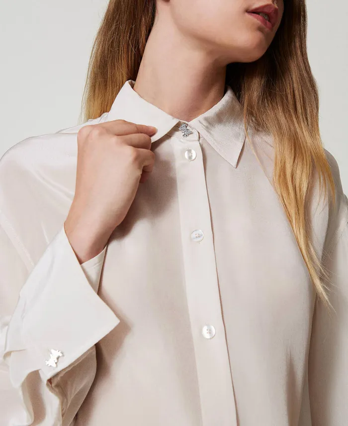 Twinset Myfo Satin Shirt Twotone Pepper Snow White Women Blouses And Shirts Twinset Myfo Satin Shirt Twotone Pepper Snow White Women Blouses And Shirts