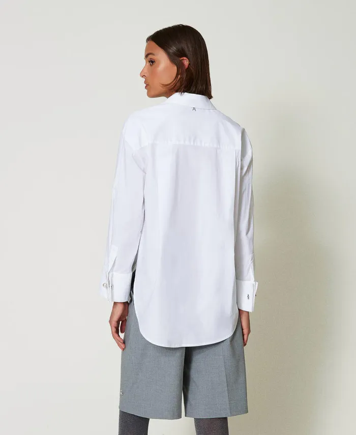 Twinset Oversize Poplin Shirt With Embroidery Papers White Women Blouses And Shirts Twinset Oversize Poplin Shirt With Embroidery Papers White Women Blouses And Shirts
