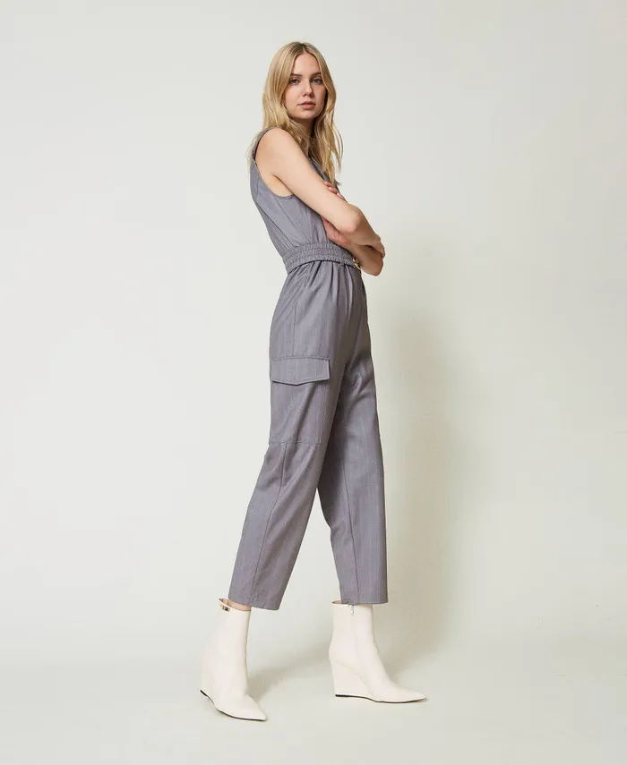 Twinset Pinstripe Jumpsuit With Belt Snow Pinstripe Melange Grey Women Dresses Twinset Pinstripe Jumpsuit With Belt Snow Pinstripe Melange Grey Women Dresses