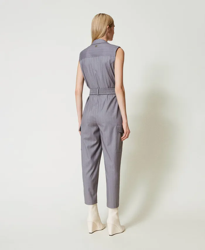 Twinset Pinstripe Jumpsuit With Belt Snow Pinstripe Melange Grey Women Dresses Twinset Pinstripe Jumpsuit With Belt Snow Pinstripe Melange Grey Women Dresses