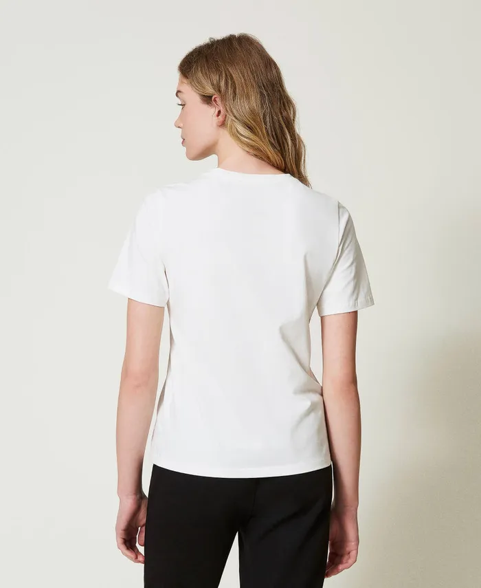 Twinset Regular Fit TShirt With Glitter Print Mother Of Pearl Women TShirts And Tops Twinset Regular Fit TShirt With Glitter Print Mother Of Pearl Women TShirts And Tops