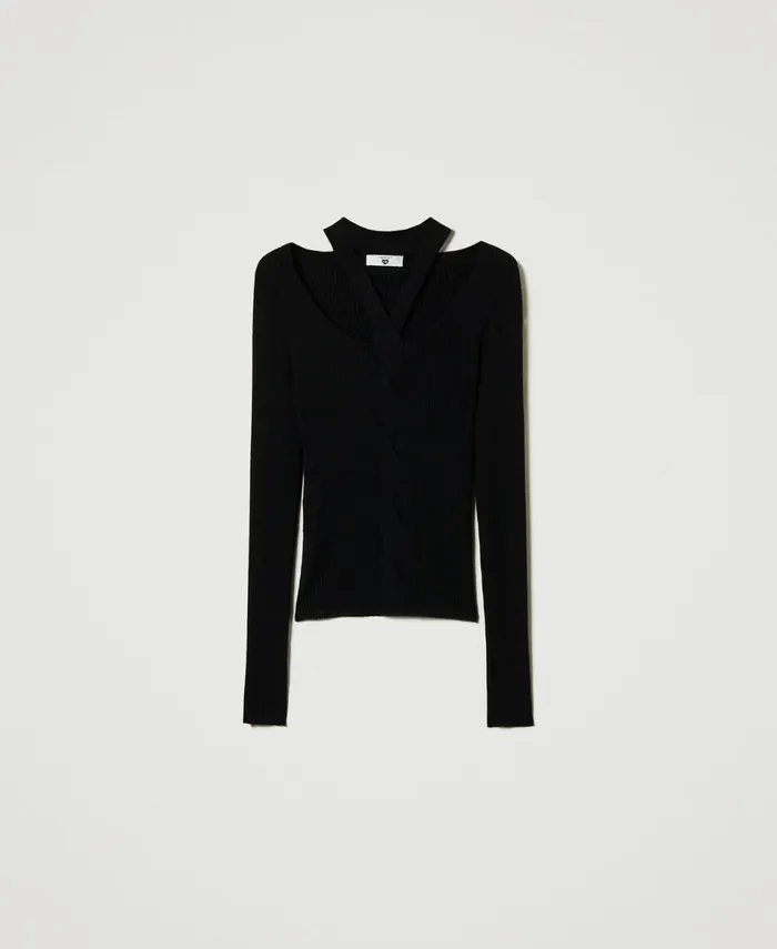 Twinset Ribbed Jumper With CutOut Black Women Jumpers And Cardigans Twinset Ribbed Jumper With CutOut Black Women Jumpers And Cardigans