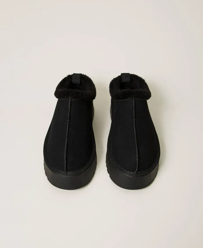 Twinset Sabots With Faux Fur Black Women Flat Shoes Twinset Sabots With Faux Fur Black Women Flat Shoes