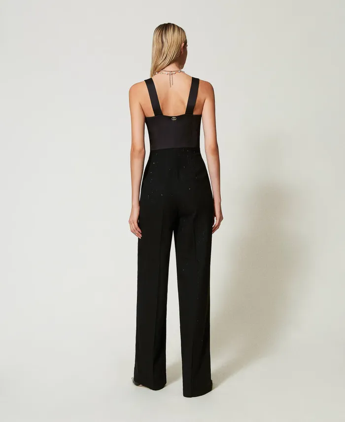 Twinset Satin And Cloth Jumpsuit With Sequins Black Women Dresses Twinset Satin And Cloth Jumpsuit With Sequins Black Women Dresses