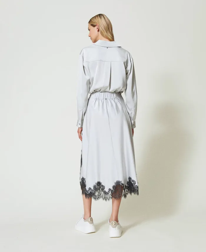 Twinset Satin And Lace Long Skirt Twotone Silver Blackened Pearl Grey Women Skirts Twinset Satin And Lace Long Skirt Twotone Silver Blackened Pearl Grey Women Skirts