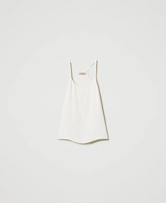 Twinset Satin Top With Thin Shoulder Straps Old White Women TShirts And Tops Twinset Satin Top With Thin Shoulder Straps Old White Women TShirts And Tops
