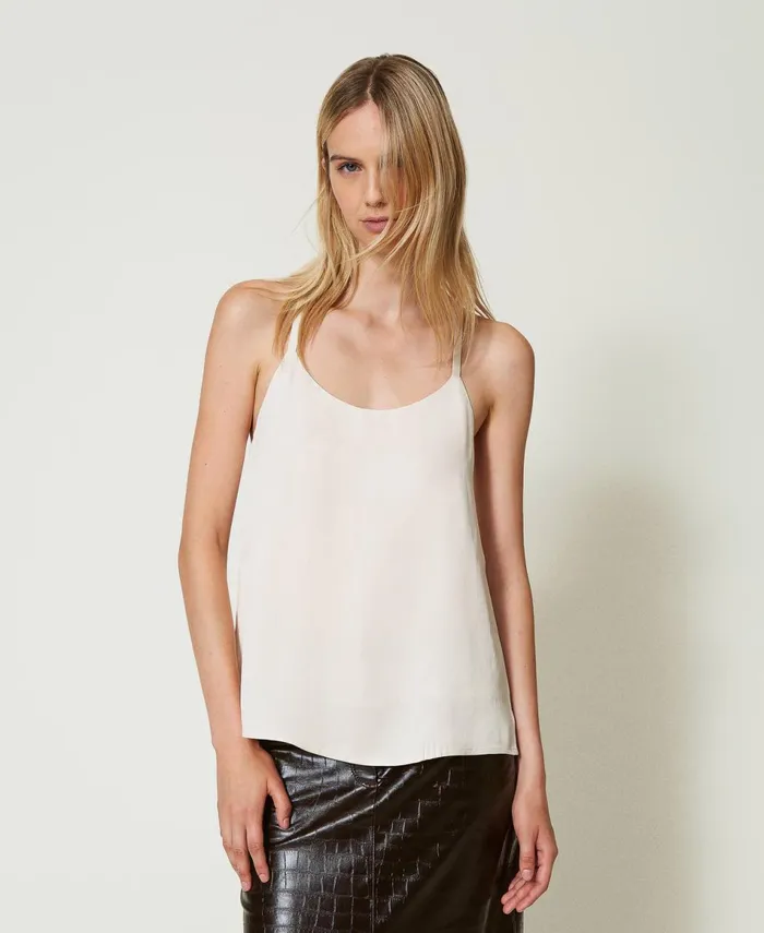 Twinset Satin Top With Thin Shoulder Straps Old White Women TShirts And Tops Twinset Satin Top With Thin Shoulder Straps Old White Women TShirts And Tops