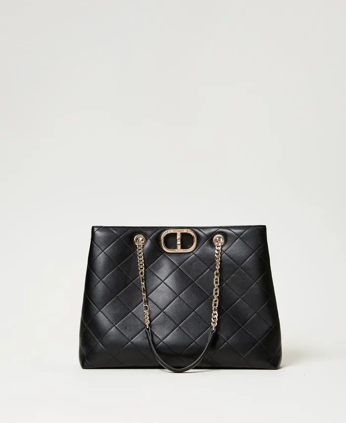 Twinset Shopper Bag With Oval T Closure Black Women Shopping Bags
