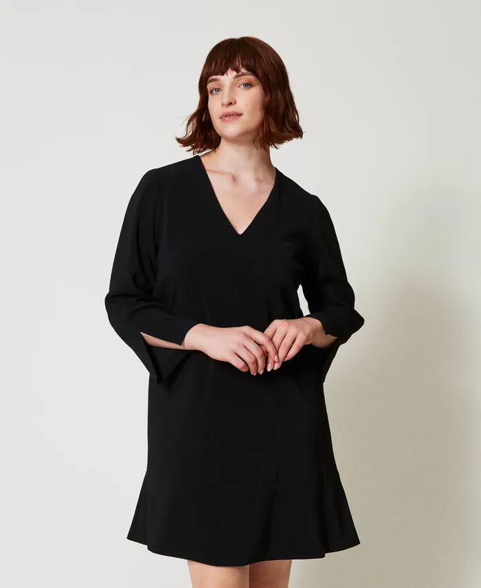 Twinset Short Dress With Flounce And Oval T Chain Black Women Dresses
