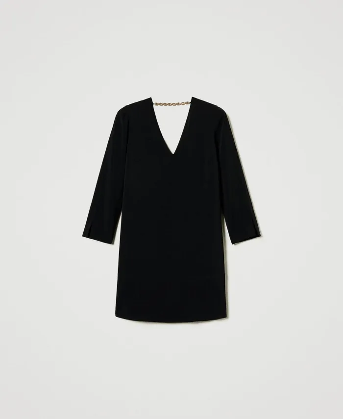 Twinset Short Dress With Flounce And Oval T Chain Black Women Dresses Twinset Short Dress With Flounce And Oval T Chain Black Women Dresses