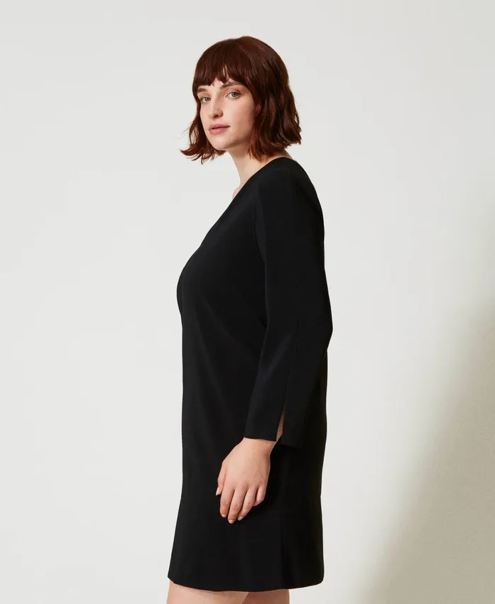 Twinset Short Dress With Flounce And Oval T Chain Black Women Dresses Twinset Short Dress With Flounce And Oval T Chain Black Women Dresses
