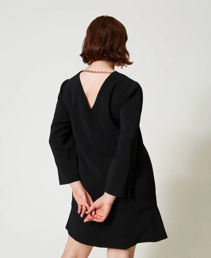 Twinset Short Dress With Flounce And Oval T Chain Black Women Dresses Twinset Short Dress With Flounce And Oval T Chain Black Women Dresses
