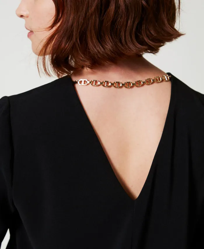 Twinset Short Dress With Flounce And Oval T Chain Black Women Dresses Twinset Short Dress With Flounce And Oval T Chain Black Women Dresses