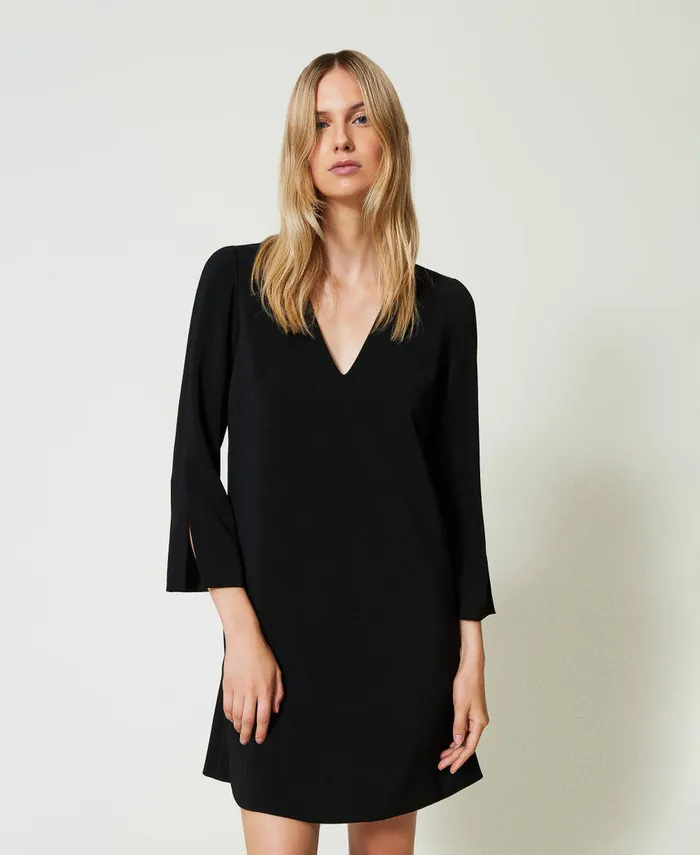 Twinset Short Dress With Flounce And Oval T Chain Black Women Dresses Twinset Short Dress With Flounce And Oval T Chain Black Women Dresses