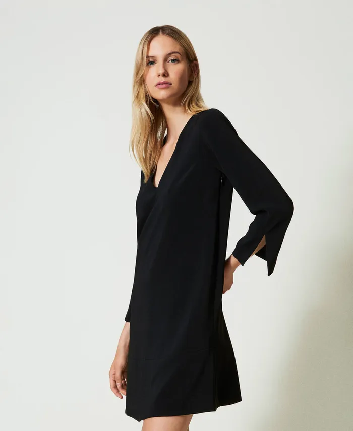 Twinset Short Dress With Flounce And Oval T Chain Black Women Dresses Twinset Short Dress With Flounce And Oval T Chain Black Women Dresses