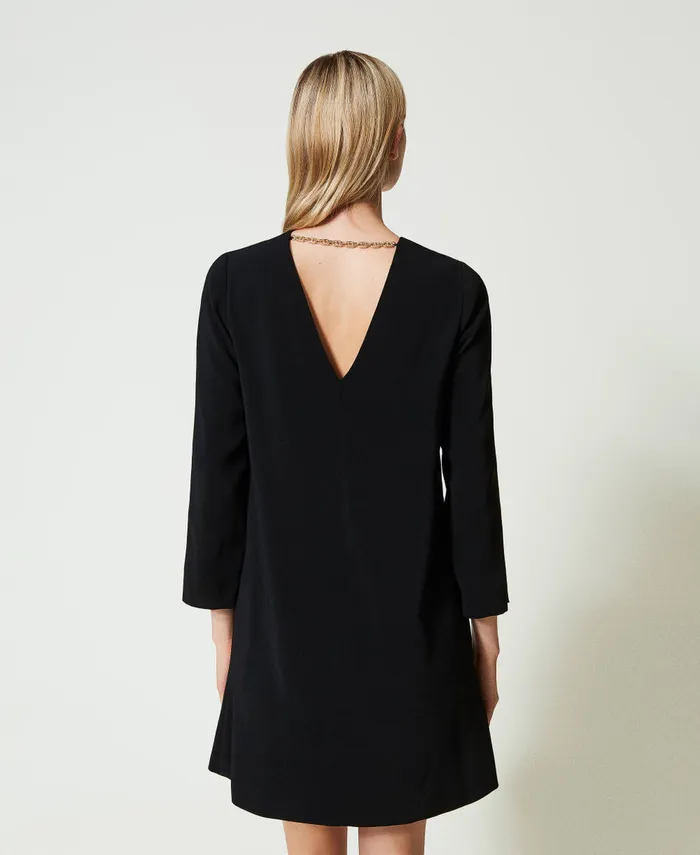 Twinset Short Dress With Flounce And Oval T Chain Black Women Dresses Twinset Short Dress With Flounce And Oval T Chain Black Women Dresses
