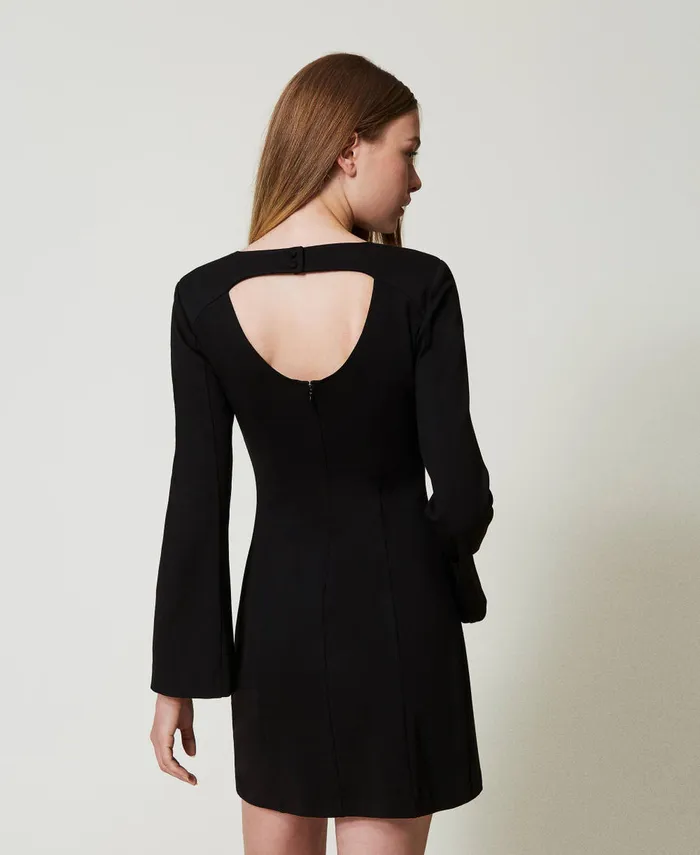 Twinset Short Dress With Rhinestone Brooch Black Women Dresses Twinset Short Dress With Rhinestone Brooch Black Women Dresses