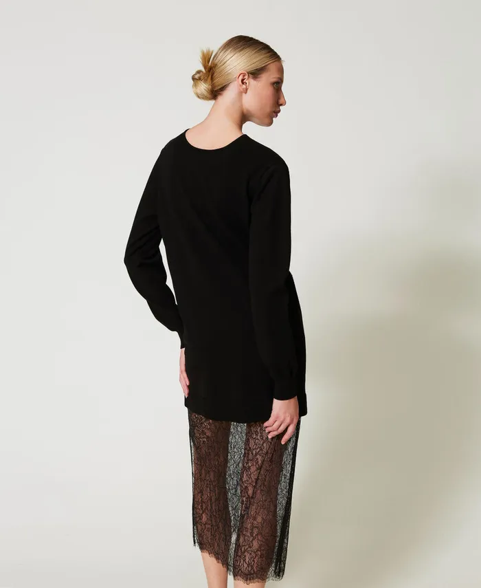 Twinset Short Knit Dress And Lace Skirt Black Women Dresses Twinset Short Knit Dress And Lace Skirt Black Women Dresses