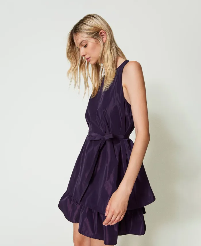 Twinset Short Taffeta Dress With Flounce Eggplant Women Dresses