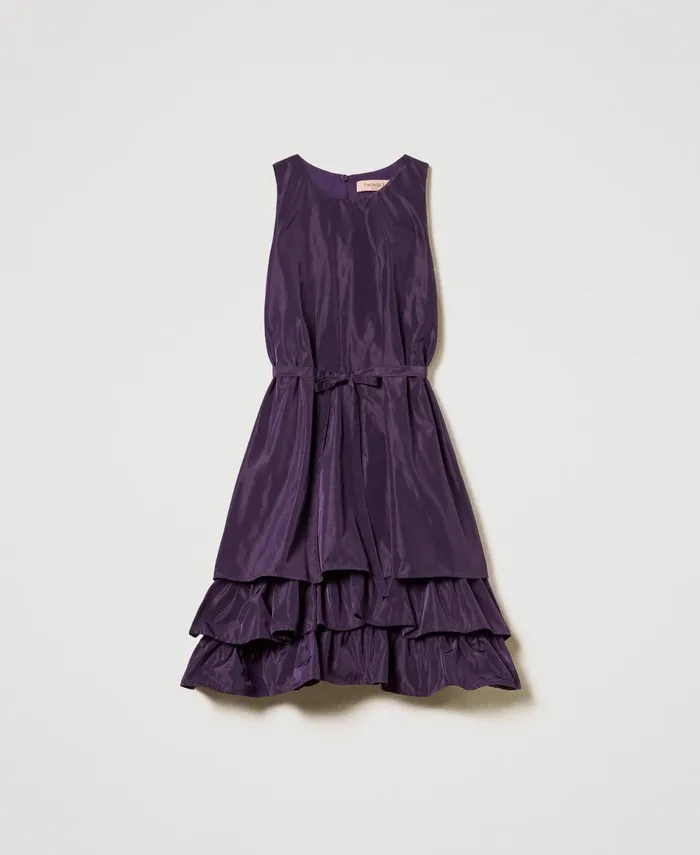 Twinset Short Taffeta Dress With Flounce Eggplant Women Dresses Twinset Short Taffeta Dress With Flounce Eggplant Women Dresses