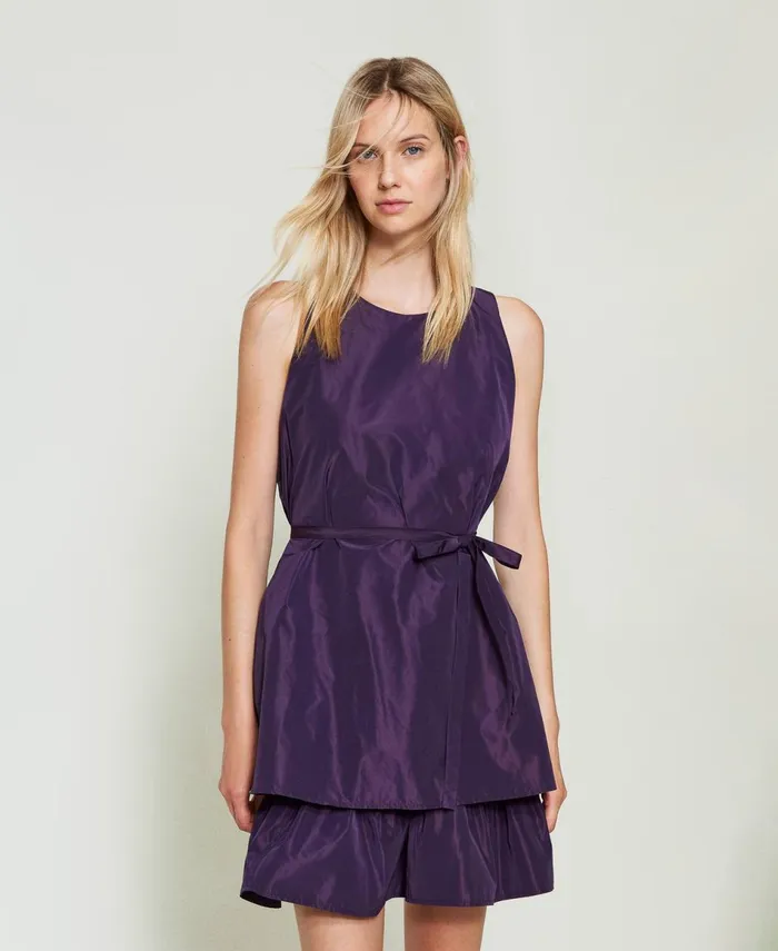 Twinset Short Taffeta Dress With Flounce Eggplant Women Dresses Twinset Short Taffeta Dress With Flounce Eggplant Women Dresses