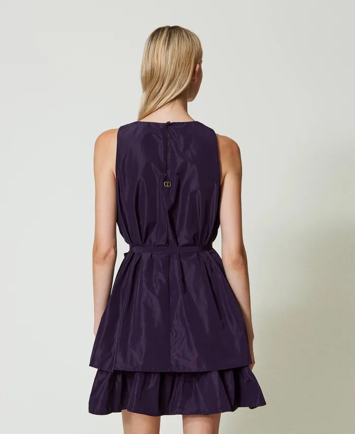 Twinset Short Taffeta Dress With Flounce Eggplant Women Dresses Twinset Short Taffeta Dress With Flounce Eggplant Women Dresses
